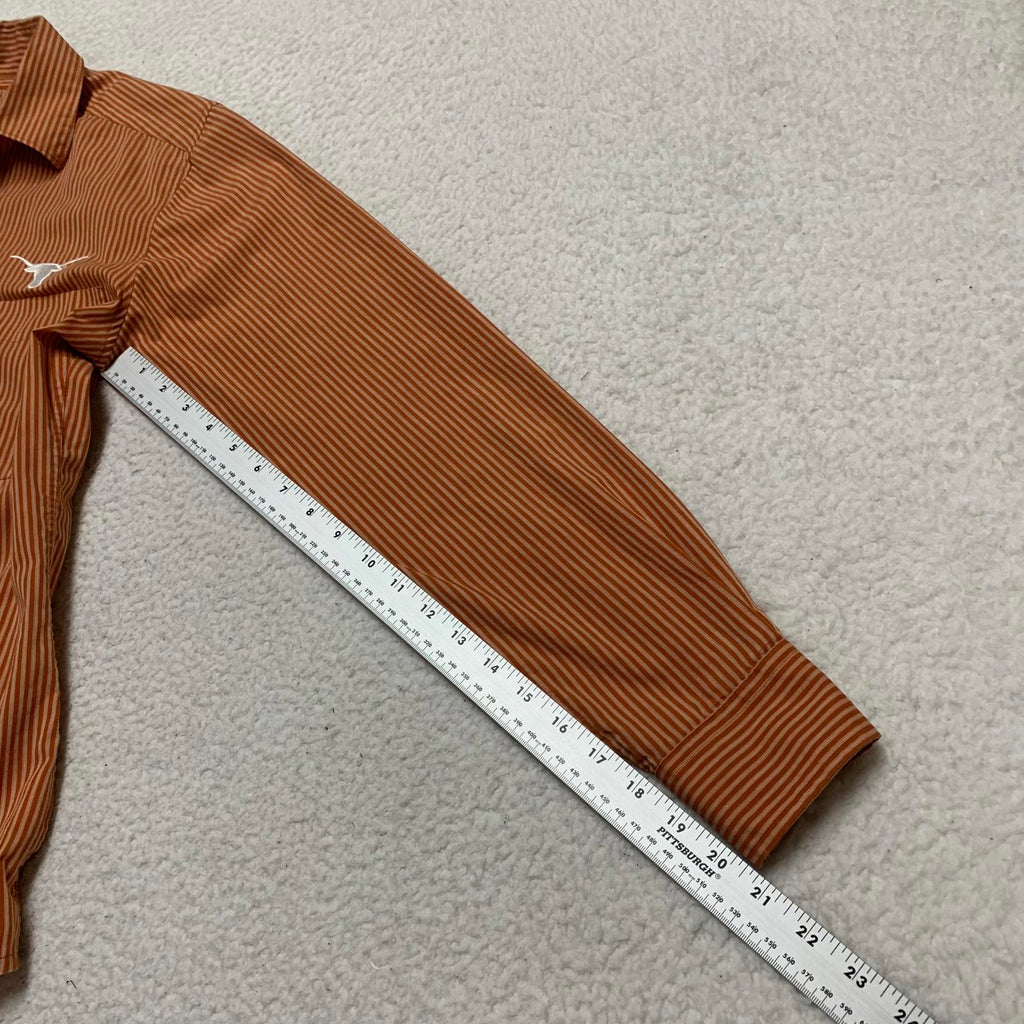 Camisa a rayas naranja con botones, talla pequeña, para hombre de la Universidad de Antigua de Texas