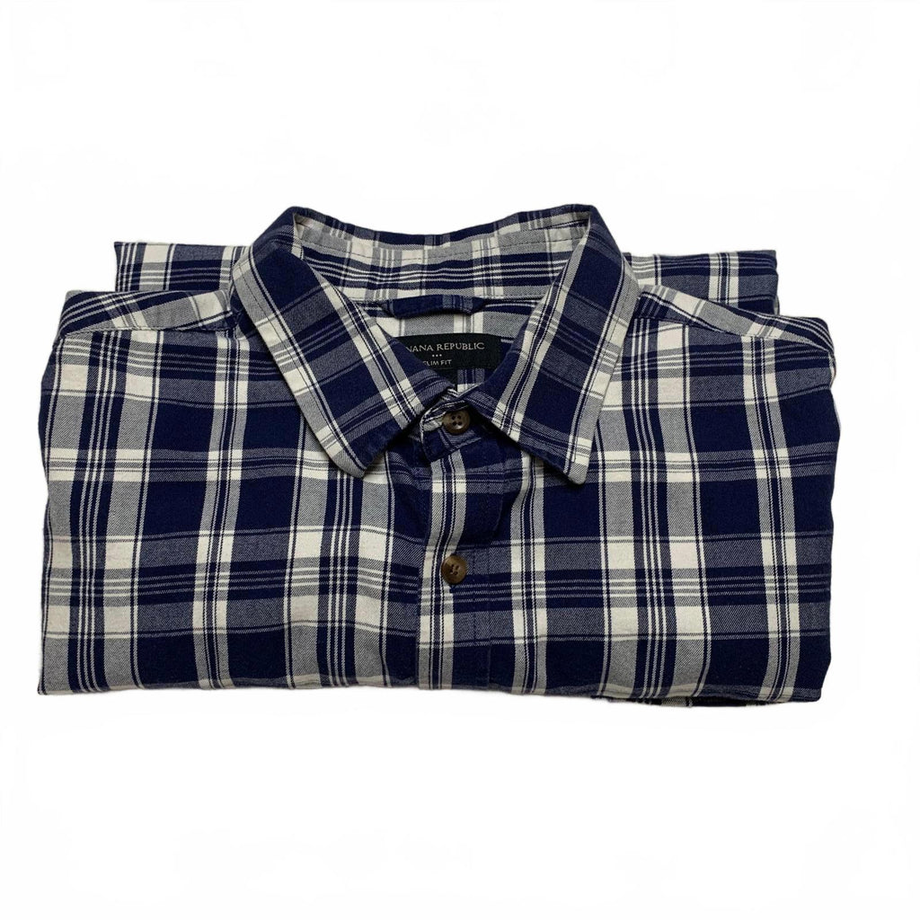 Camisa Banana Republic de cuadros azul marino con botones y corte ajustado para hombre, talla grande