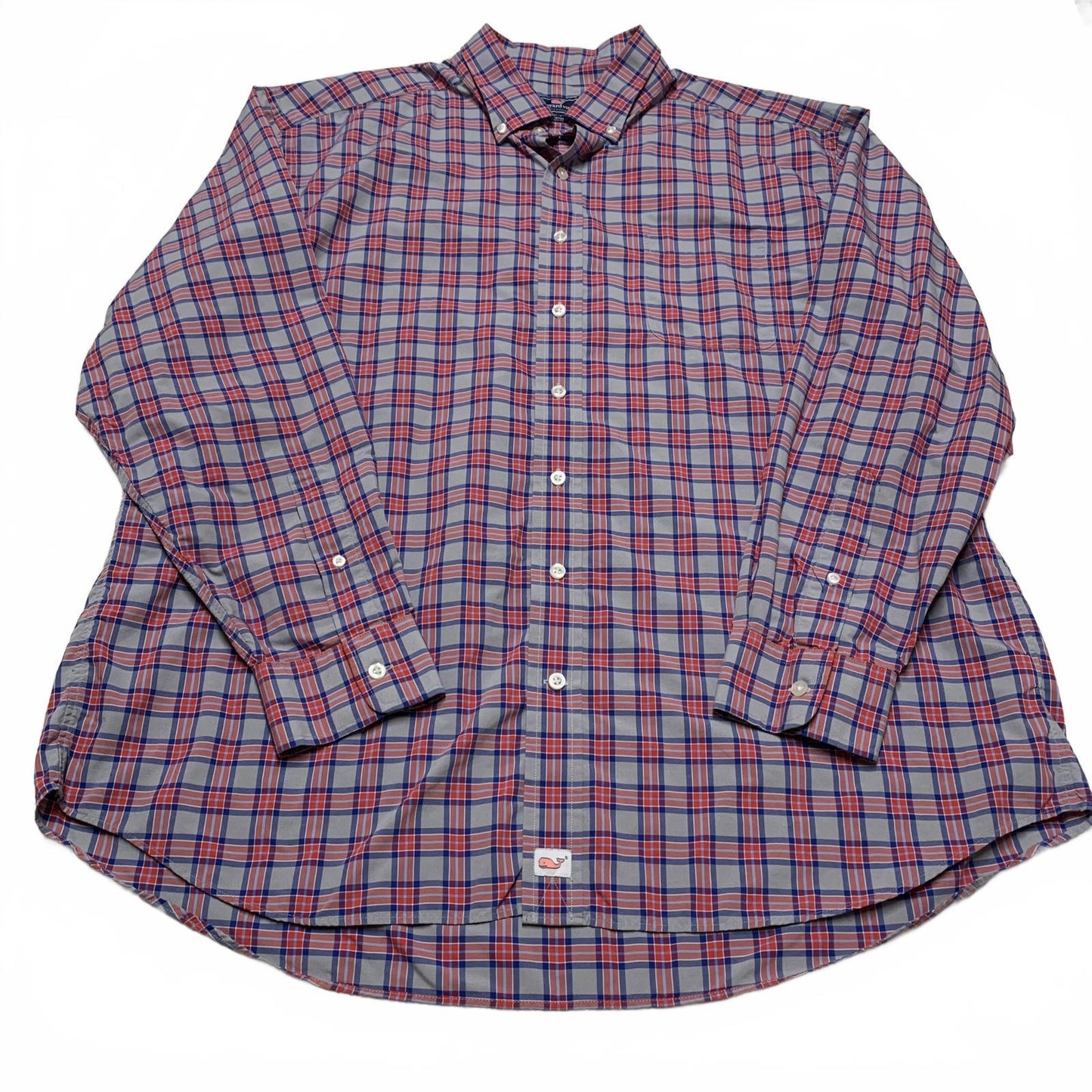 Vineyard Vines Mens Sz XXL Plaid Red Classic Fit Murray Button Shirt