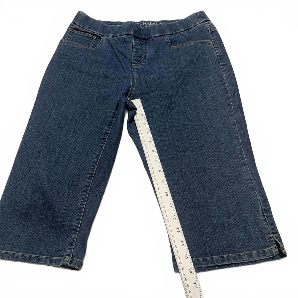 Vaqueros capri de mezclilla azul mediano Lee para mujer, talla 8, con bordado floral, 30 x 16