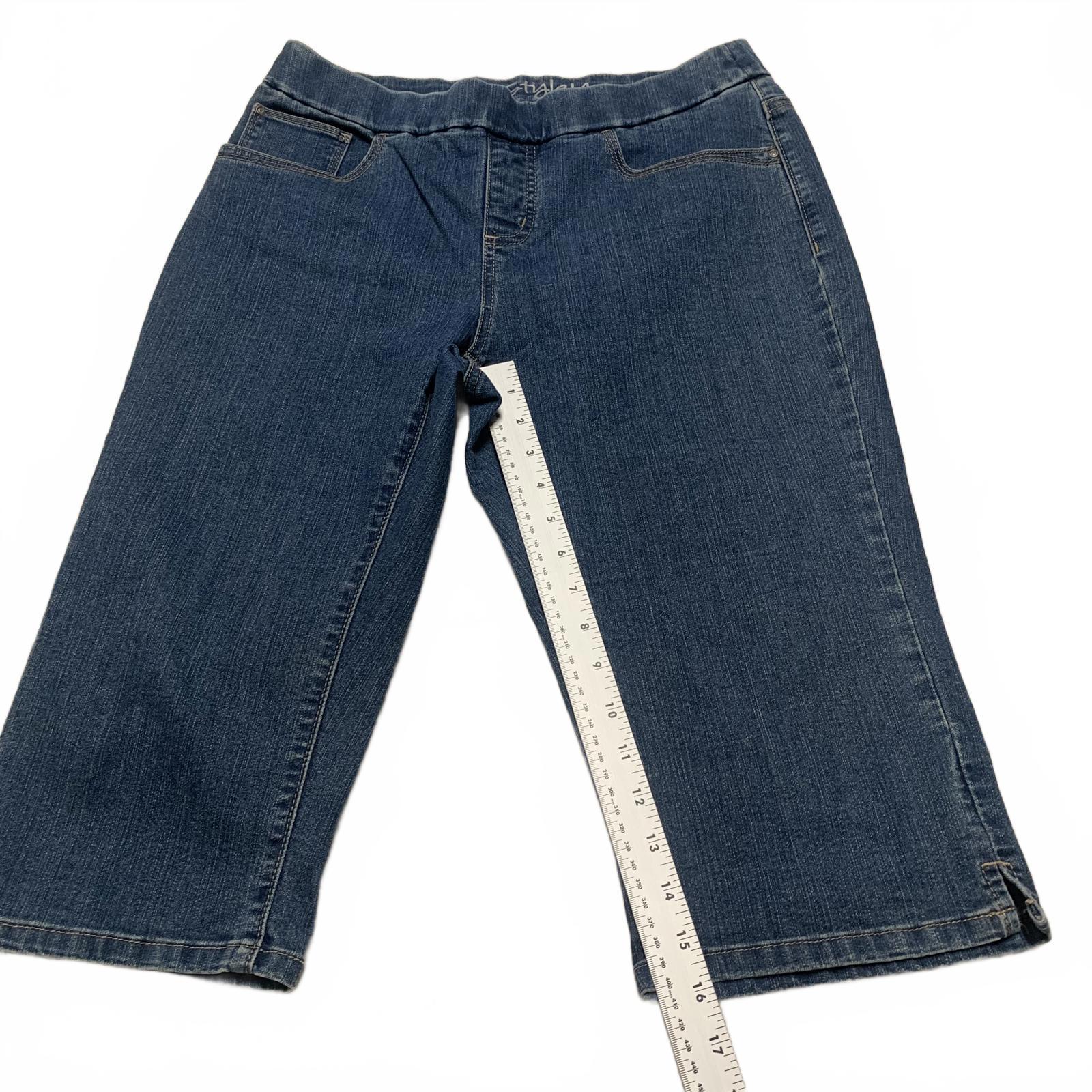 Vaqueros capri de mezclilla azul mediano Lee para mujer, talla 8, con bordado floral, 30 x 16