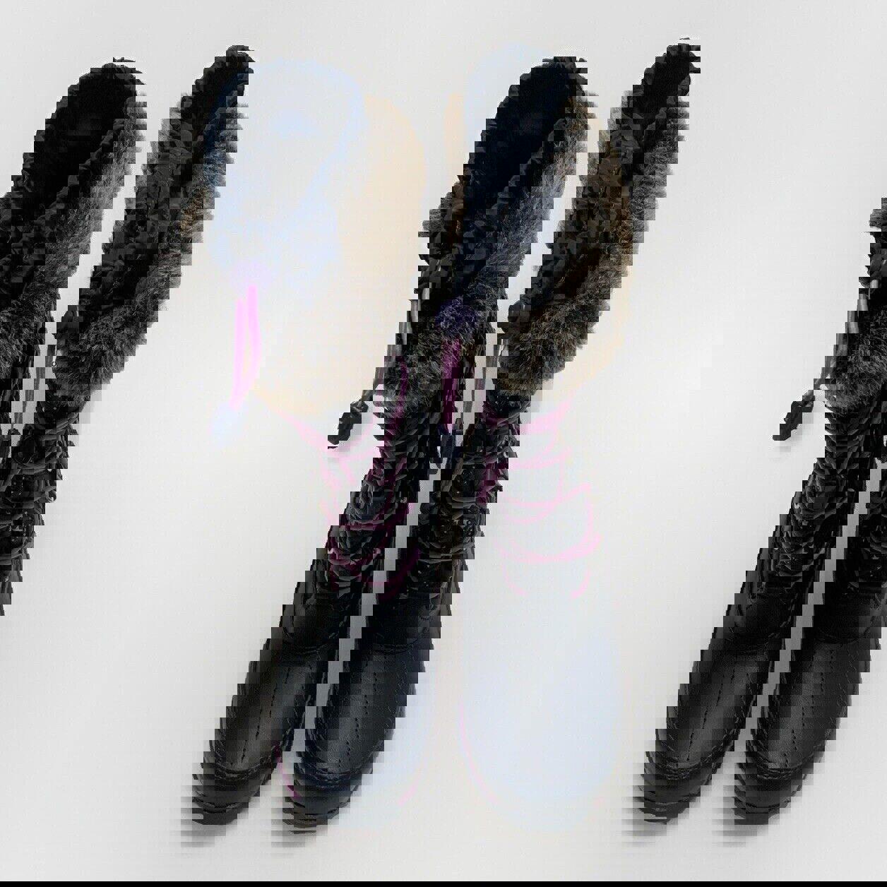 Botas de invierno para lluvia y nieve Lands End para niñas, talla 4M, color azul marino y morado con ribete de encaje y estrellas