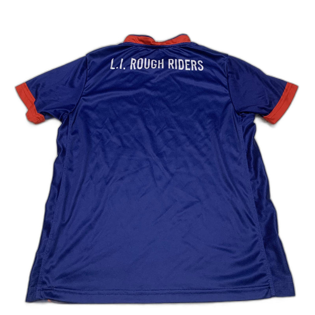 Camiseta de fútbol juvenil de los Rough Riders de Diaza Design en azul medio y rojo de EE. UU.