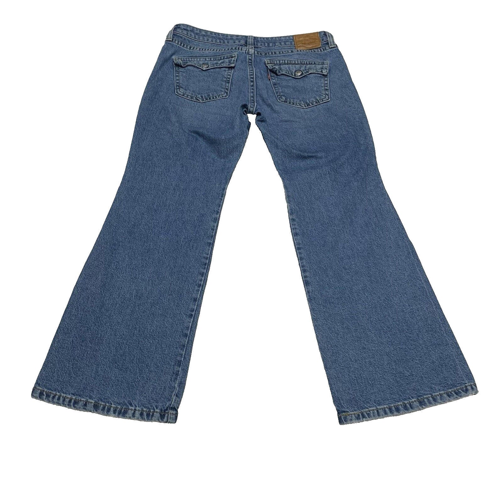 Vaqueros Levi's Premium para mujer, corte acampanado azul, bolsillo con solapa, talla 31/30