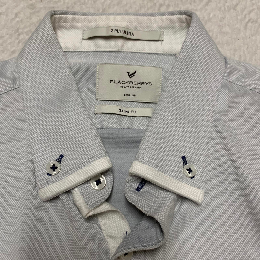 Camisa de vestir Blackberrys para hombre, talla L/40, azul grisáceo, corte entallado, 2 capas, ultra