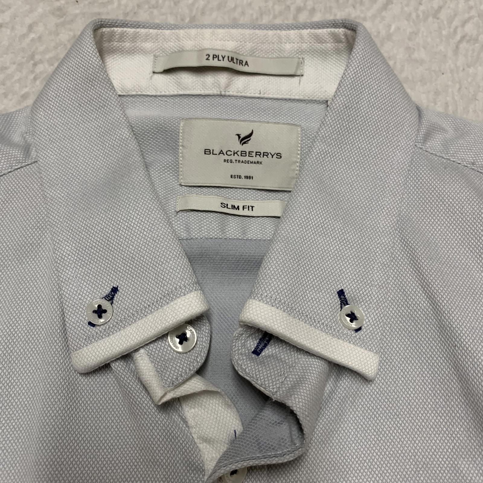 Camisa de vestir Blackberrys para hombre, talla L/40, azul grisáceo, corte entallado, 2 capas, ultra