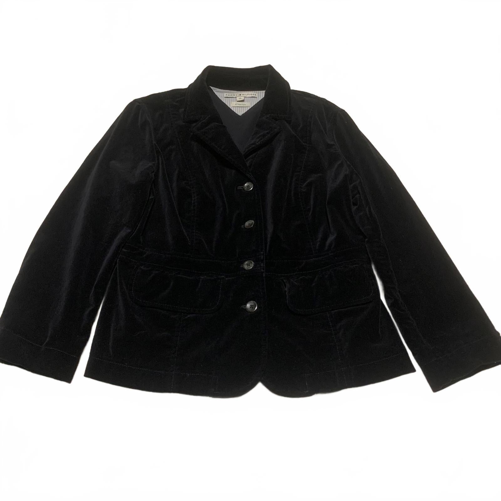 Blazer clásico de terciopelo negro Tommy Hilfiger para mujer, talla 12, chaqueta elegante