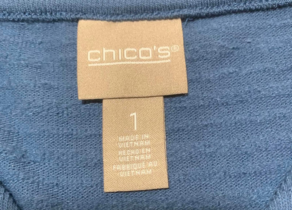 Blusa informal de manga larga azul elástica de Chico's, talla 1, para mujer