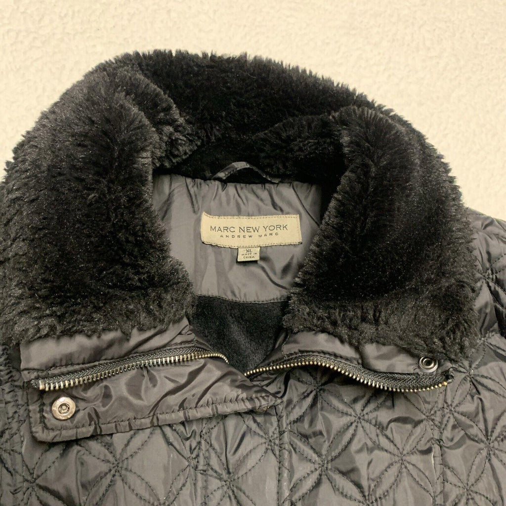 MARC New York Andrew Marc Abrigo acolchado de invierno negro de piel sintética XL para mujer