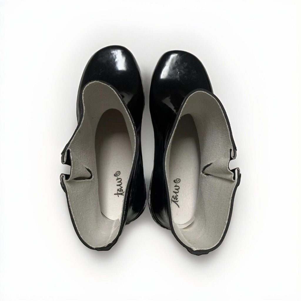 DEW Rubber Sole Rain Women's Boots Sz 11 Shiny Black Ankle Height Buckle Pull-on