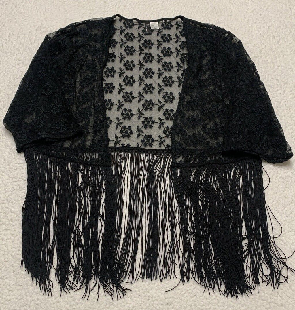 Bufanda tipo chal con flecos de encaje negro para mujer, talla S, estilo bohemio grunge, de H&amp;M