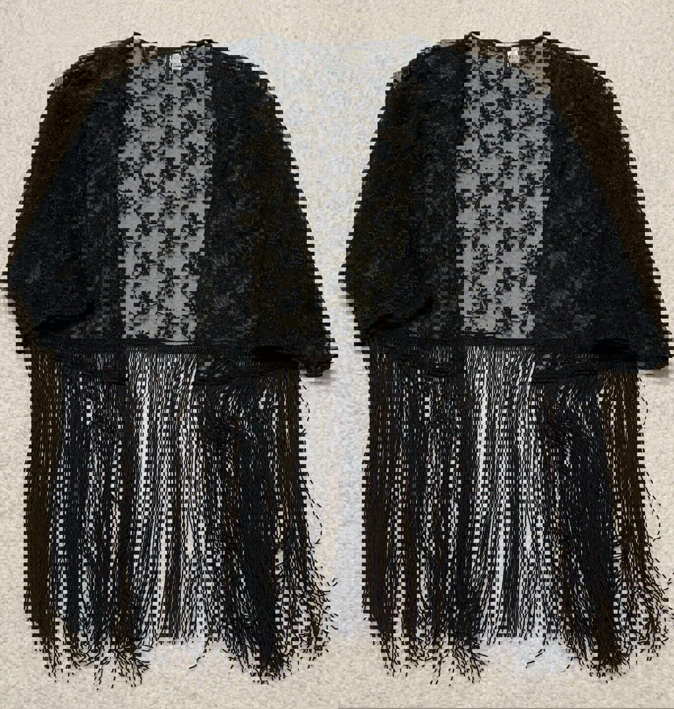 Bufanda tipo chal con flecos de encaje negro para mujer, talla S, estilo bohemio grunge, de H&amp;M