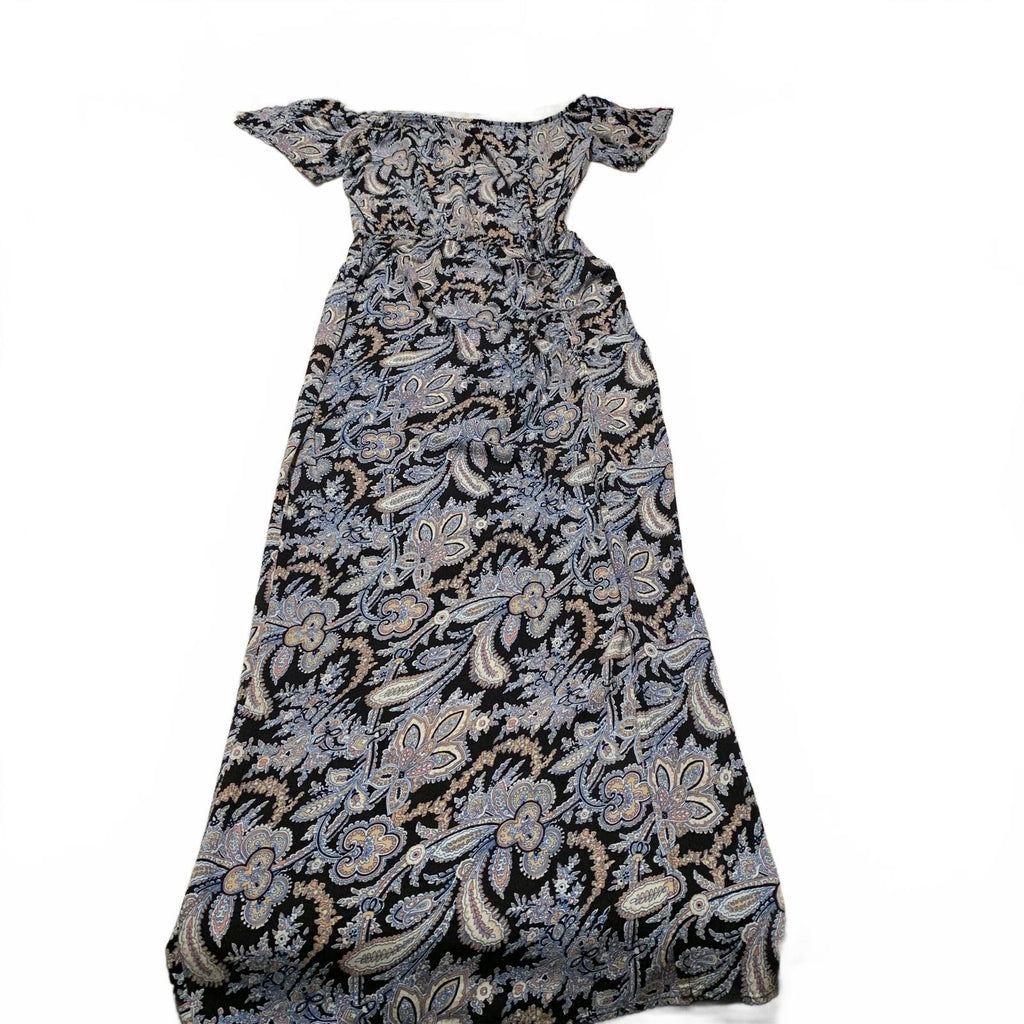 Vestido largo con estampado floral de rayón de manga corta para mujer, talla M, color aguamarina