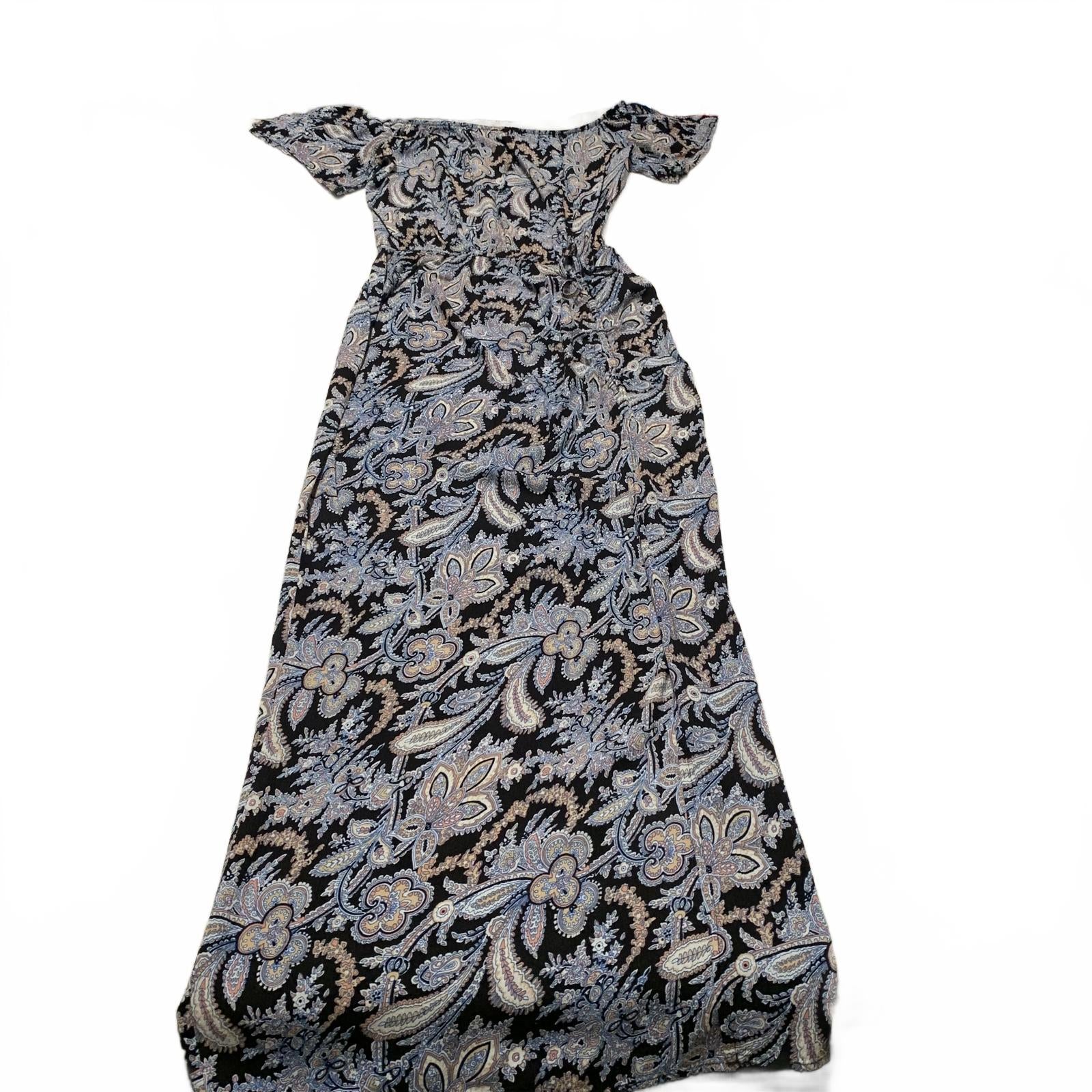 Vestido largo con estampado floral de rayón de manga corta para mujer, talla M, color aguamarina