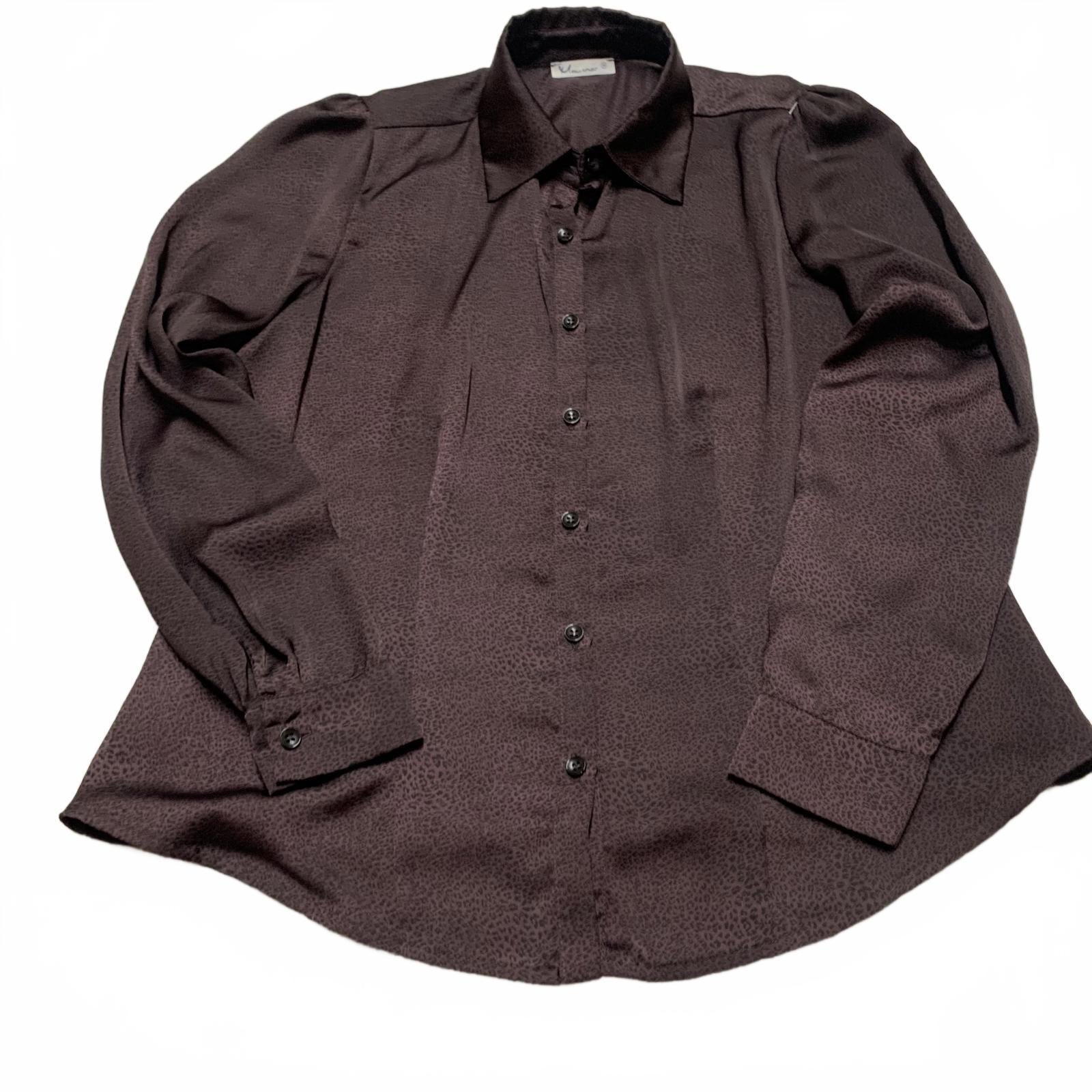 Blusa vintage Mausner de manga larga con botones y estampado de leopardo para mujer, talla mediana