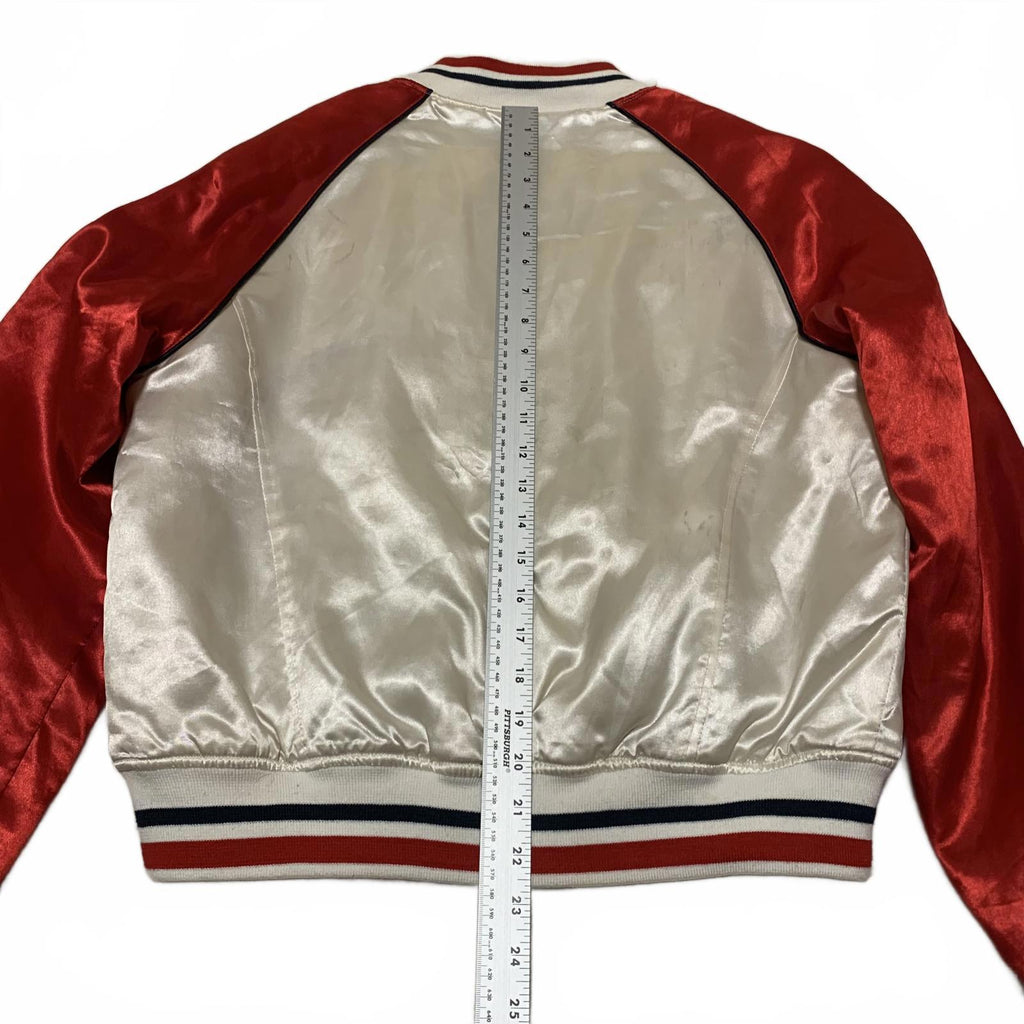 Chaqueta bomber Tweety Paris para mujer, talla L, color rojo y blanco, de satén Y2K, de Looney Tunes, lote 29