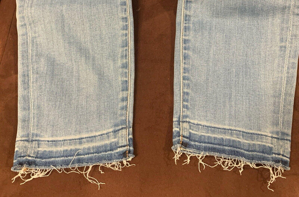 Vaqueros J. Crew para mujer, talla 27, lavado azul claro, pitillo, corte desgastado, dobladillo sin rematar