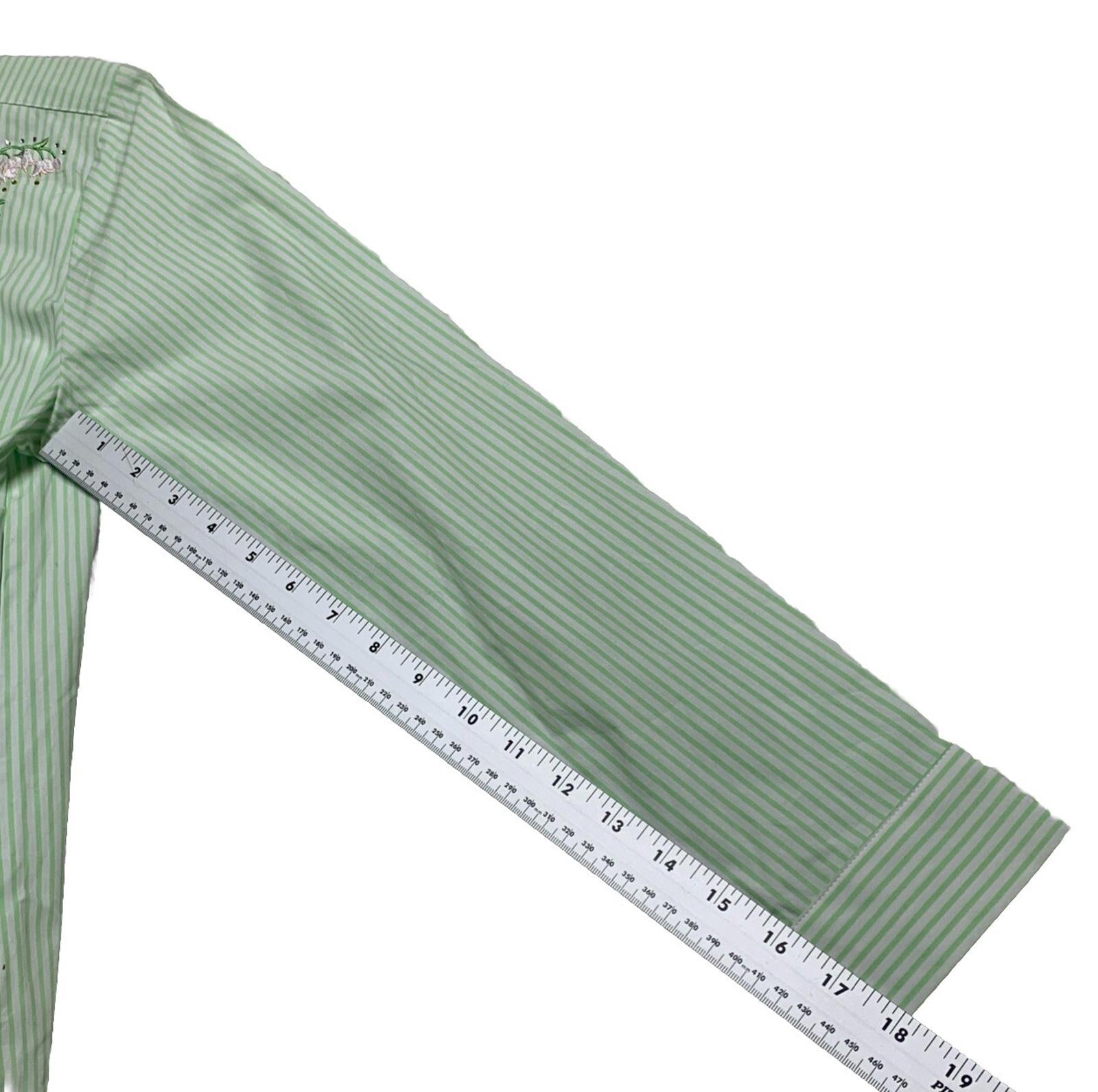 Camisa de botones a rayas verdes con bordado floral para mujer, talla S de Quacker Factory