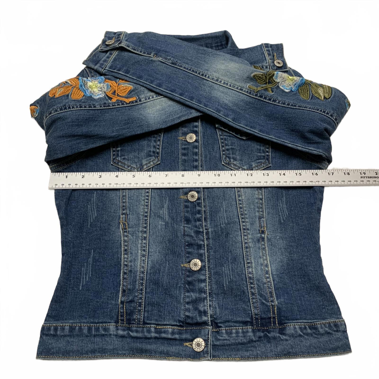 Chaqueta vaquera elegante con bordado floral para mujer, talla mediana, vaquera oscura