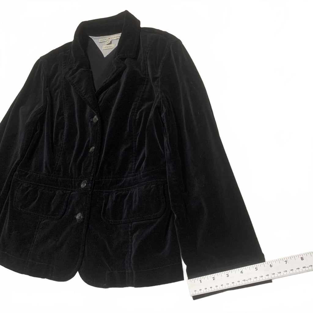 Blazer clásico de terciopelo negro Tommy Hilfiger para mujer, talla 12, chaqueta elegante