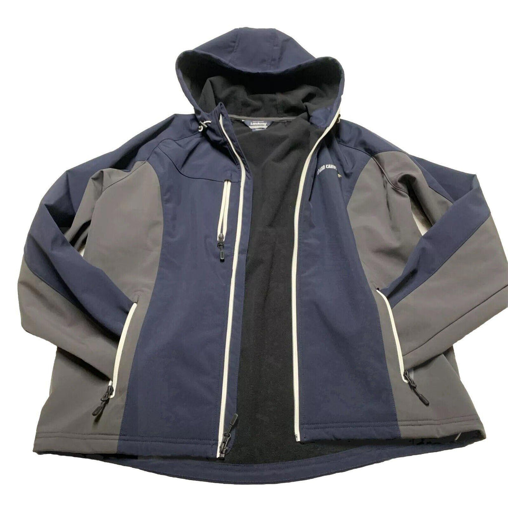 Chaqueta de golf Landway para hombre, con capucha, forro polar, cierre completo y caparazón blando, color azul marino/gris, talla mediana