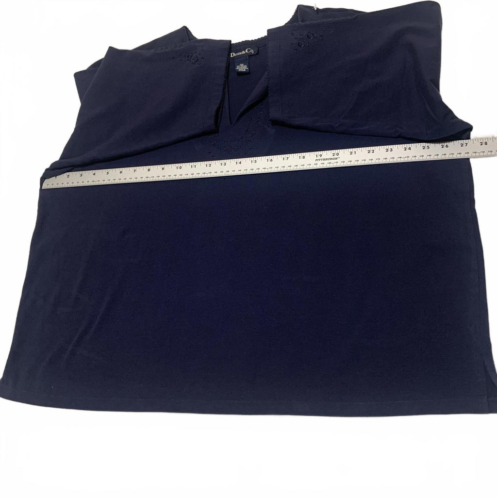 Blusa azul marino para mujer de Denim &amp; Company, talla 3X, con detalles bordados