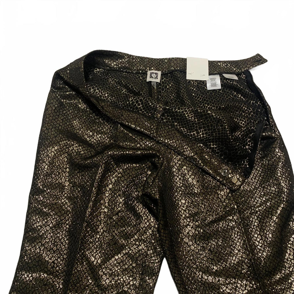Pantalones Anne Klein para mujer, talla 8, con estampado de piel de serpiente en negro y dorado metalizado