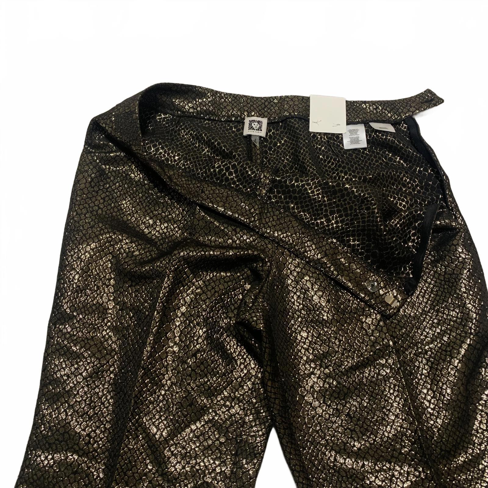 Pantalones Anne Klein para mujer, talla 8, con estampado de piel de serpiente en negro y dorado metalizado