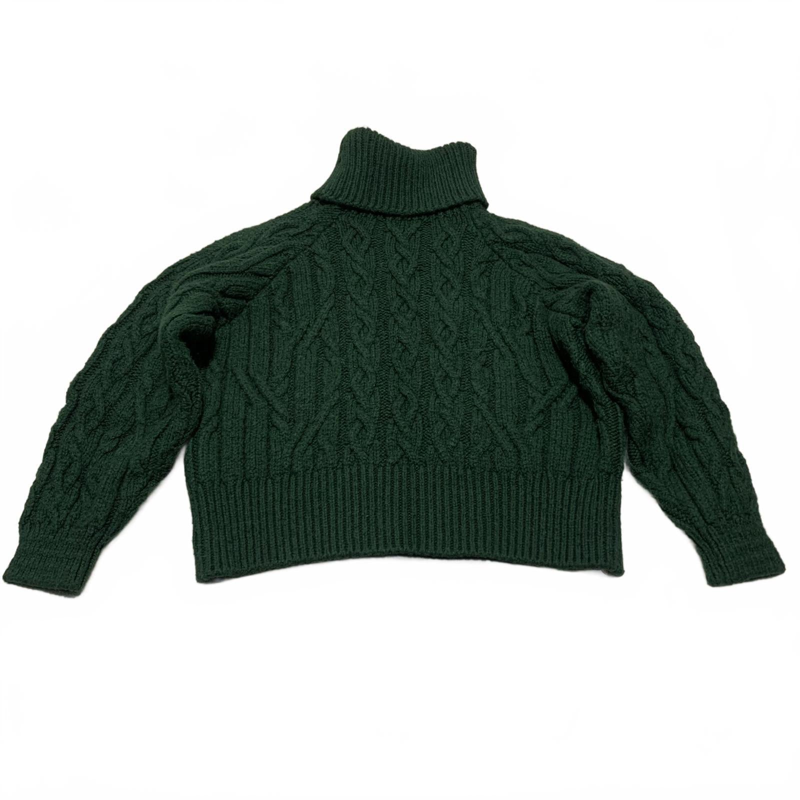 Suéter de cuello alto de punto trenzado verde oscuro con hombros descubiertos para mujer de Zara, talla pequeña
