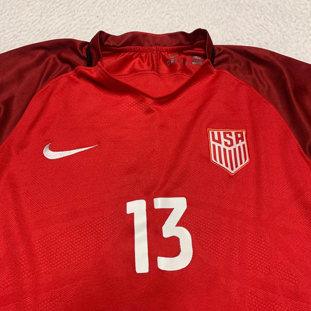 Camiseta de fútbol Nike USA para mujer, talla 26, rojo, negro, Morgan #13, tecnología Dri-FIT