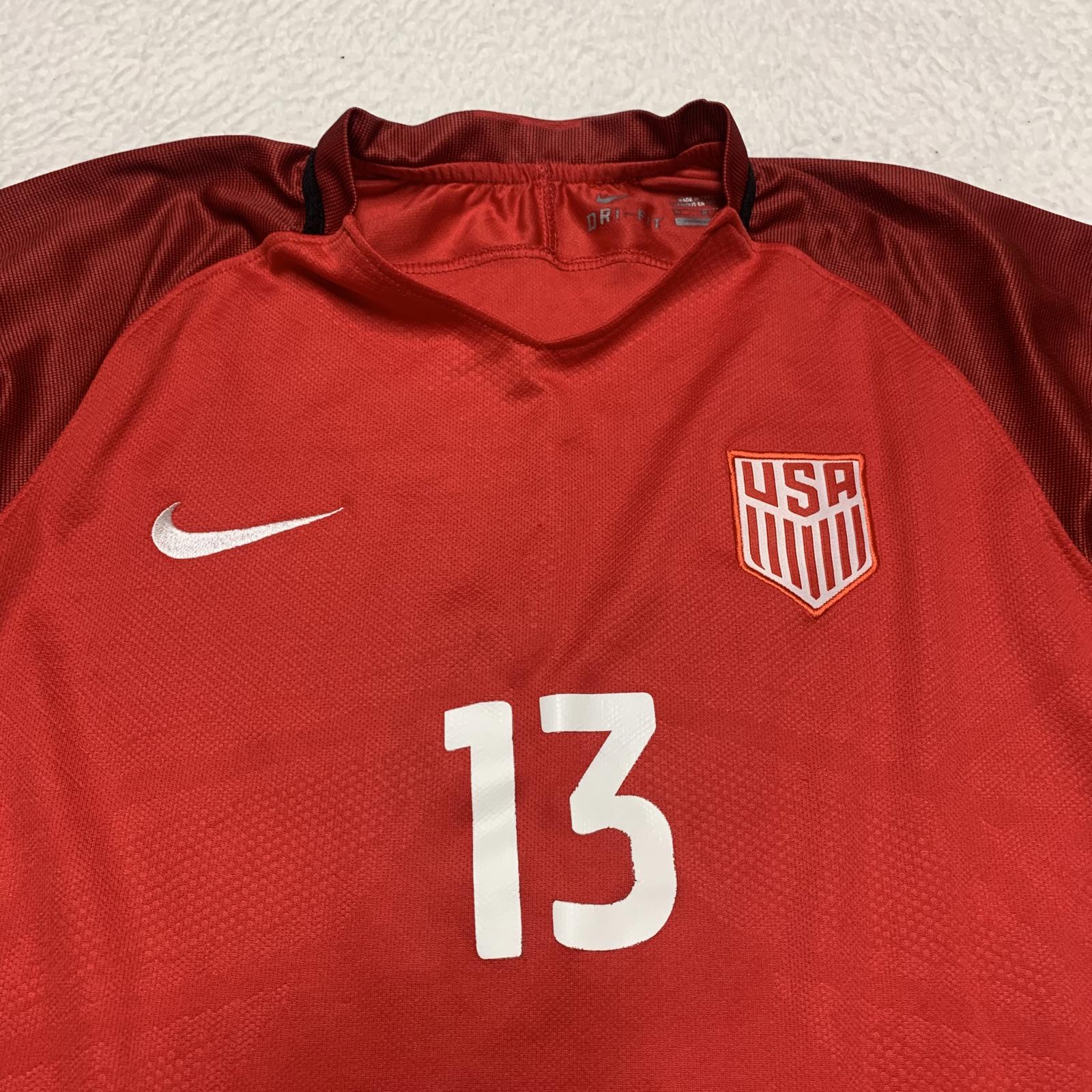 Camiseta de fútbol Nike USA para mujer, talla 26, rojo, negro, Morgan #13, tecnología Dri-FIT