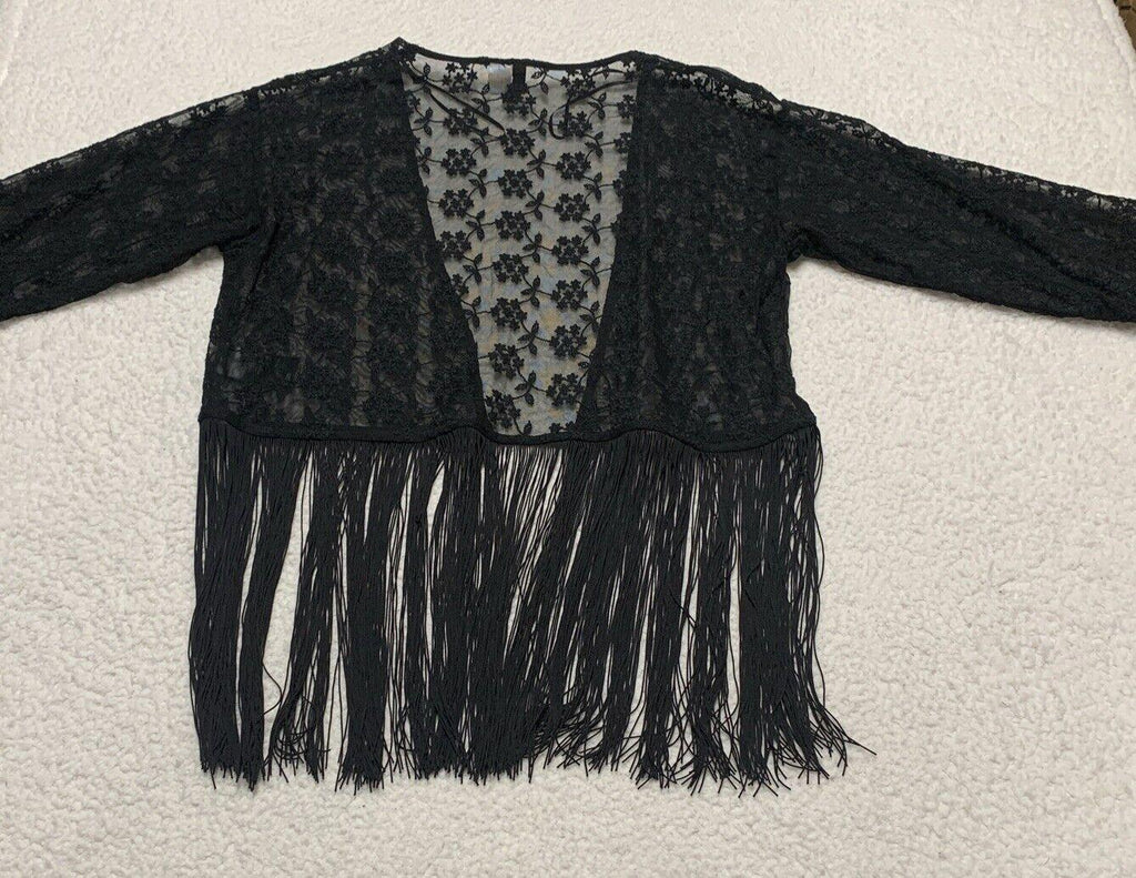 Bufanda tipo chal con flecos de encaje negro para mujer, talla S, estilo bohemio grunge, de H&amp;M