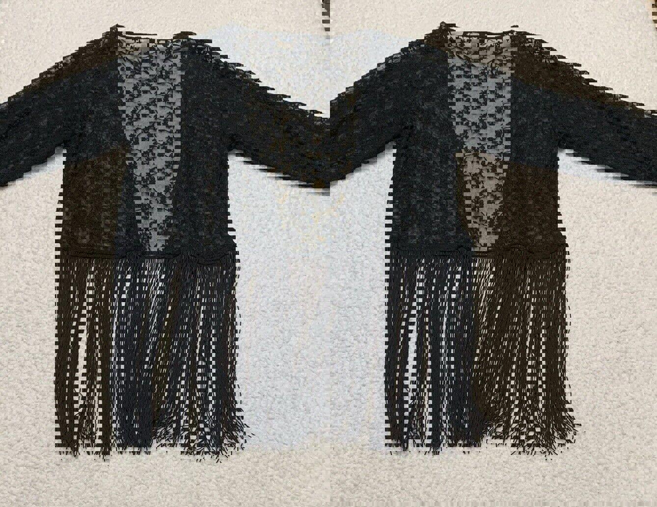 Bufanda tipo chal con flecos de encaje negro para mujer, talla S, estilo bohemio grunge, de H&amp;M