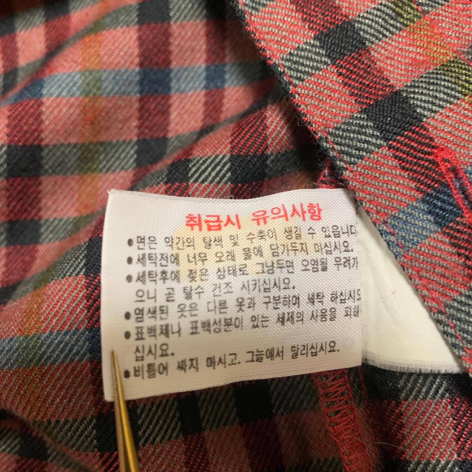 PAT Korea Rhino Men’s Size L Red Black Plaid Long Sleeve Button Up Shirt