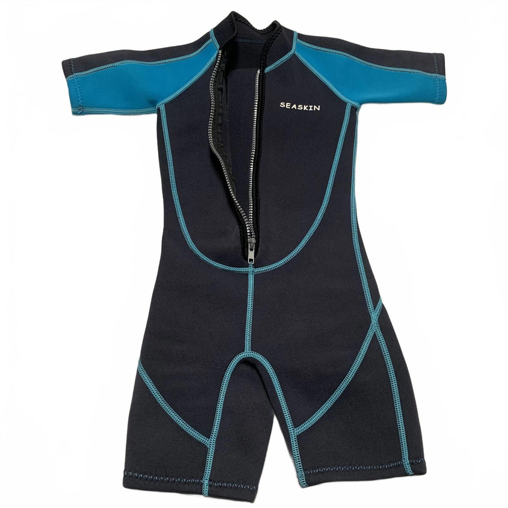 Traje de baño unisex Seaskin para niños, talla 3, color negro y verde azulado, de manga corta