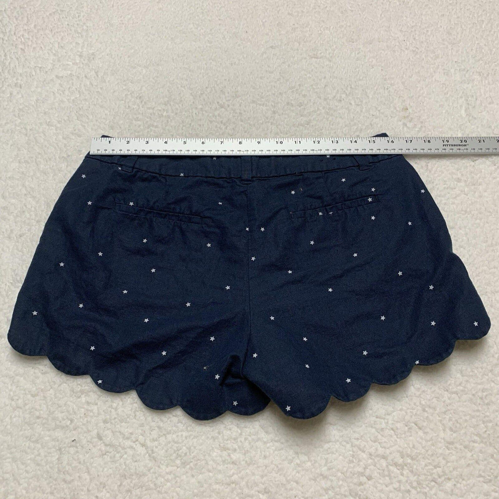 Pantalones cortos de lino y algodón con dobladillo festoneado de J Crew, talla 10, estampado de estrellas en azul marino y blanco