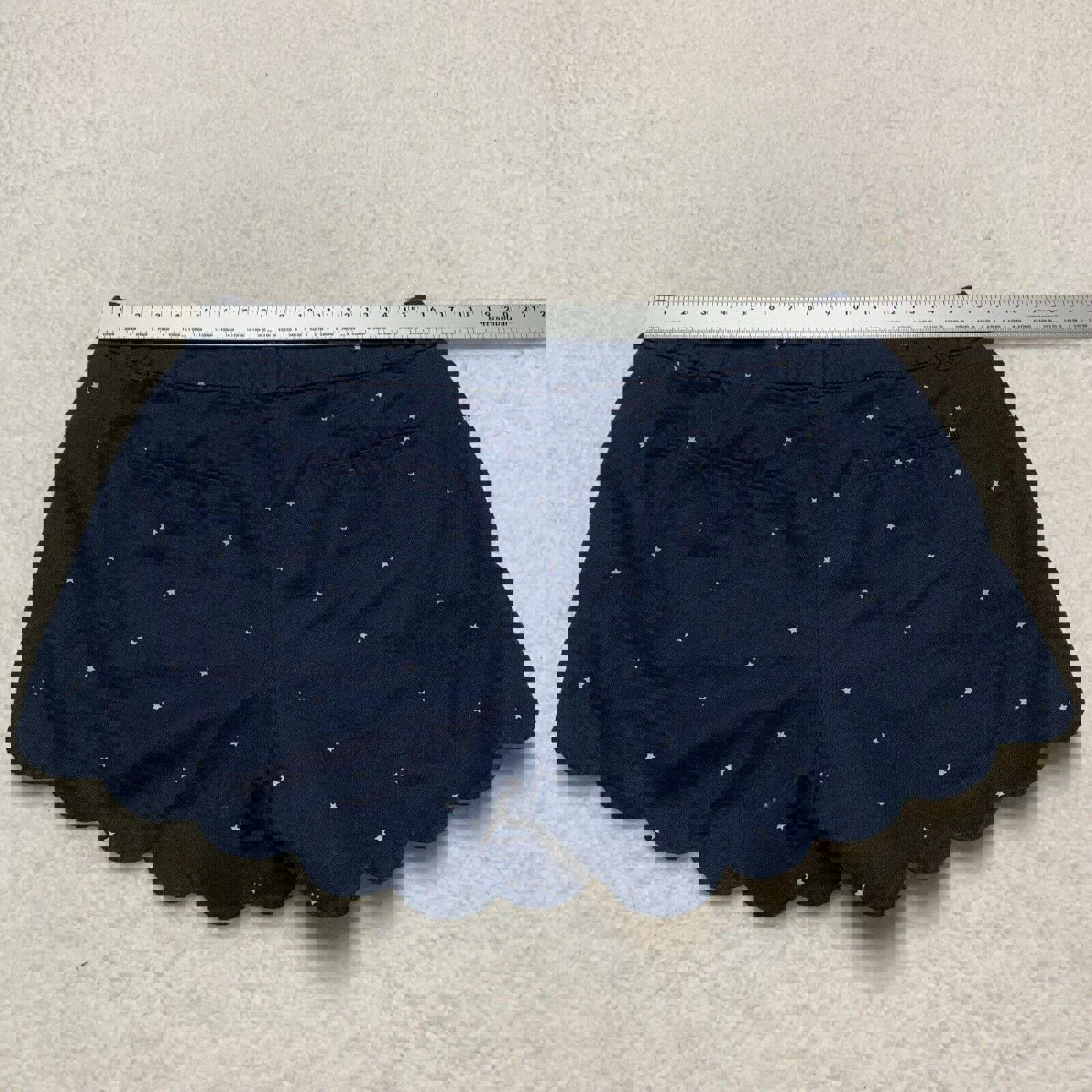 Pantalones cortos de lino y algodón con dobladillo festoneado de J Crew, talla 10, estampado de estrellas en azul marino y blanco