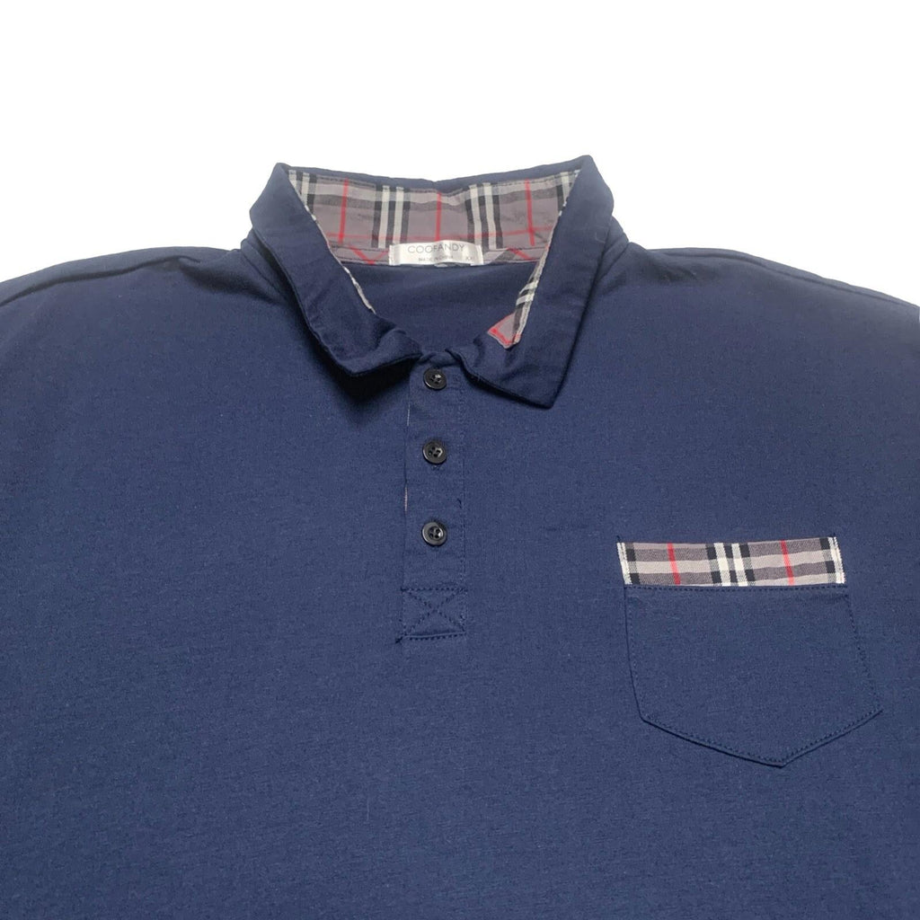 Polo de manga larga azul marino XXL para hombre de Coofandy con cuello a cuadros y bolsillo
