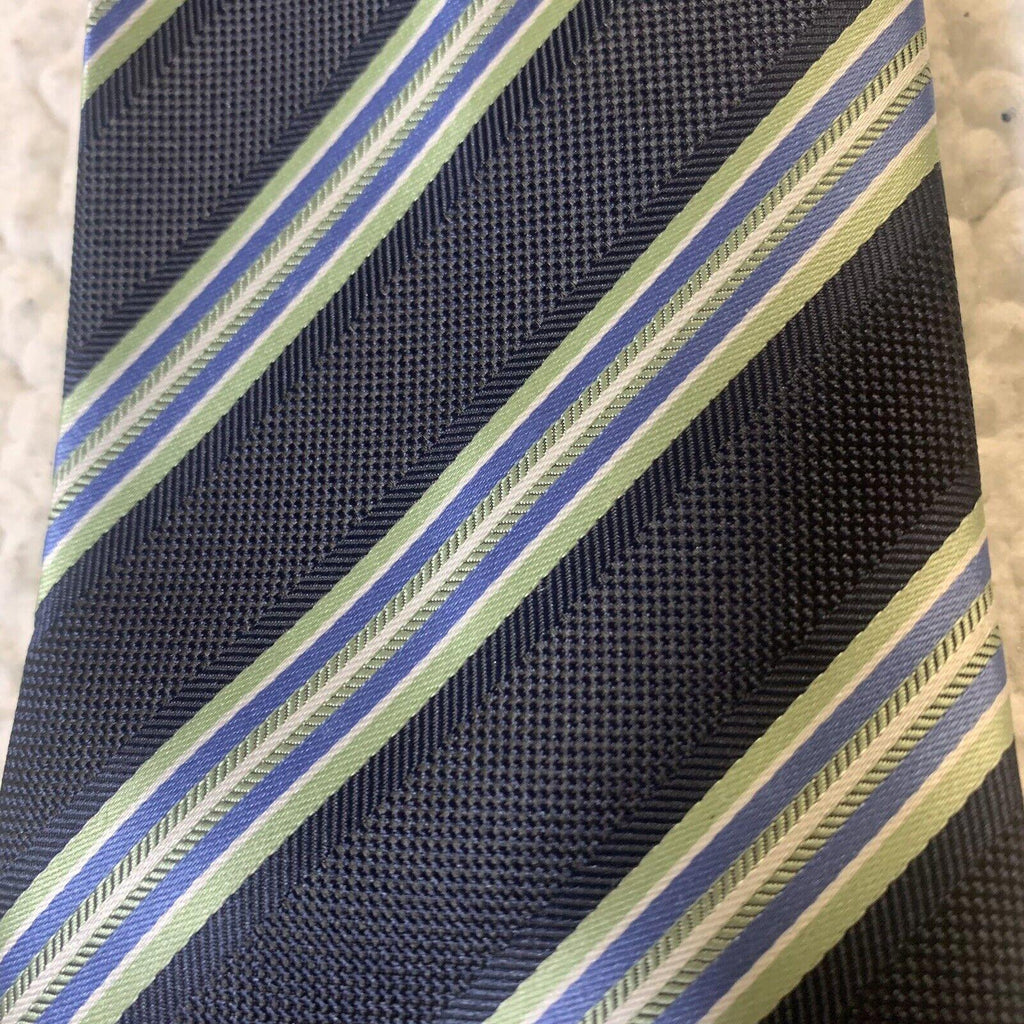 Corbatas de hombre de Alexander Julian Colours, rayas azul marino y amarillo, lote de 2 unidades.