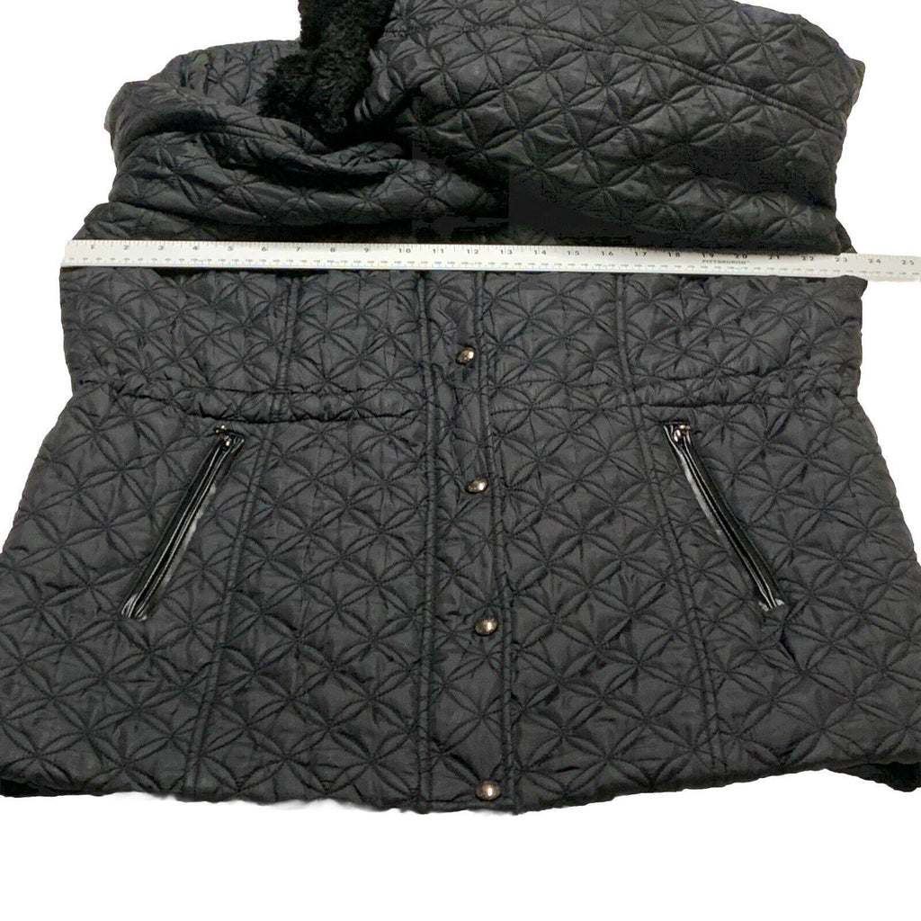 MARC New York Andrew Marc Abrigo acolchado de invierno negro de piel sintética XL para mujer