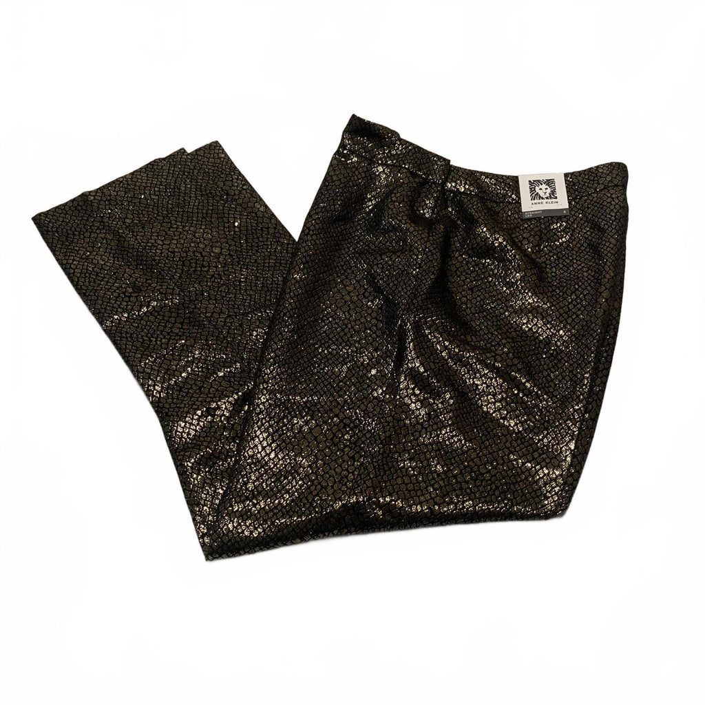 Pantalones Anne Klein para mujer, talla 8, con estampado de piel de serpiente en negro y dorado metalizado