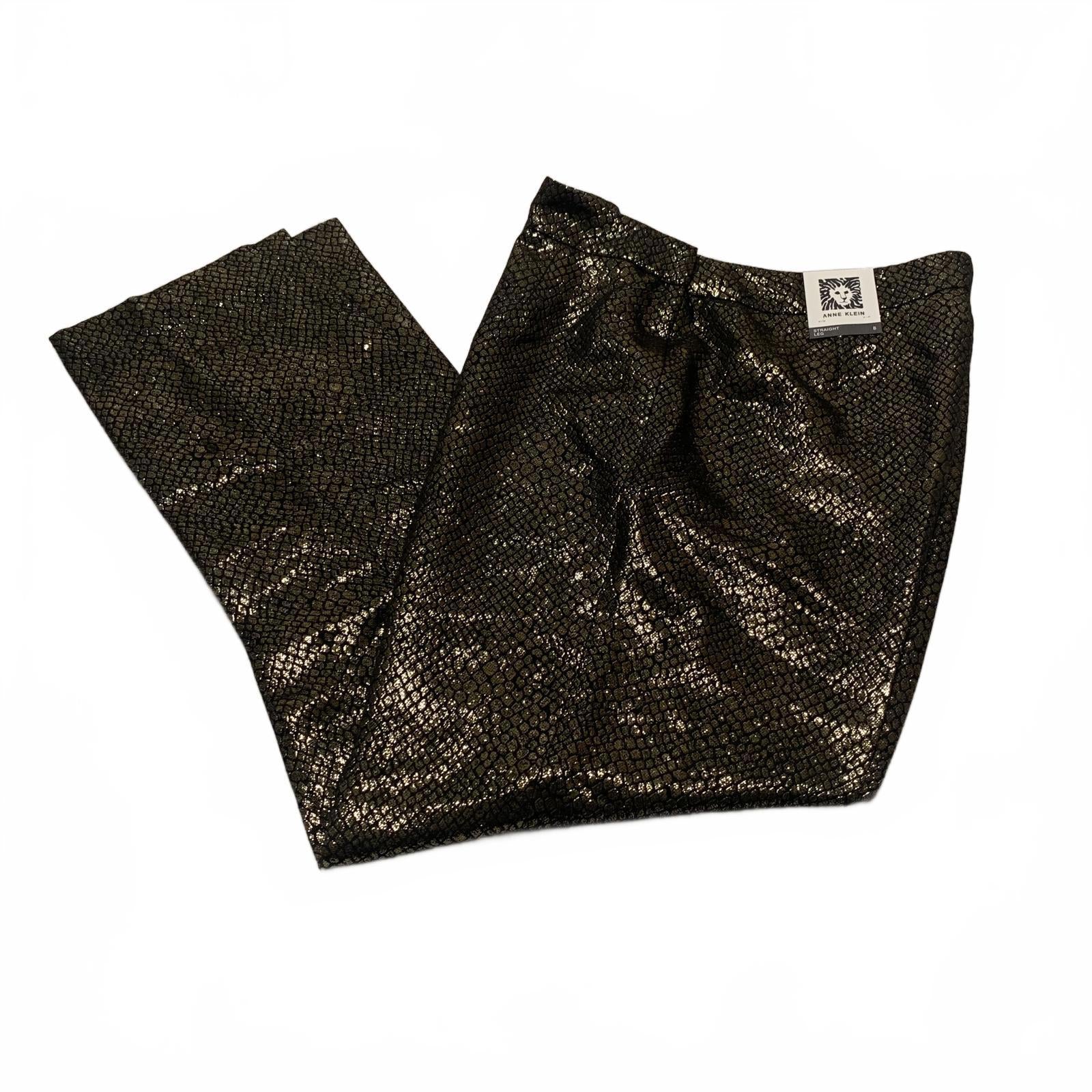 Pantalones Anne Klein para mujer, talla 8, con estampado de piel de serpiente en negro y dorado metalizado