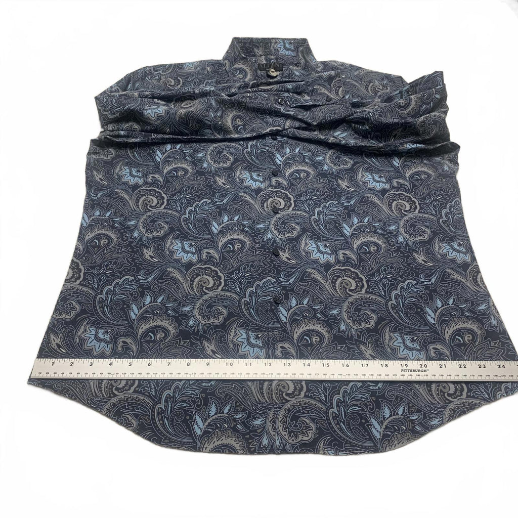 Camisa Alfani de manga larga con botones y estampado paisley azul para hombre, talla XL (17,5)