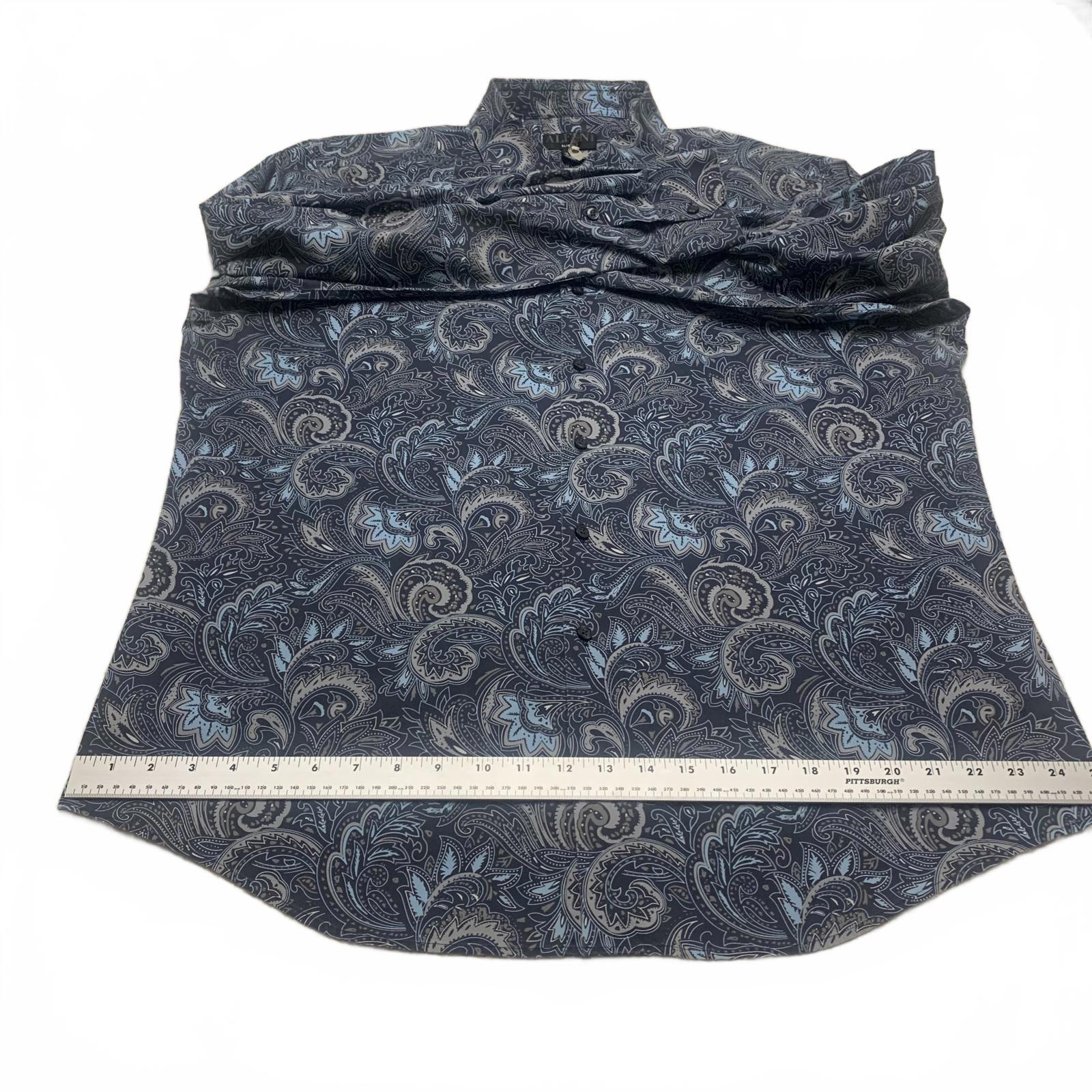 Camisa Alfani de manga larga con botones y estampado paisley azul para hombre, talla XL (17,5)