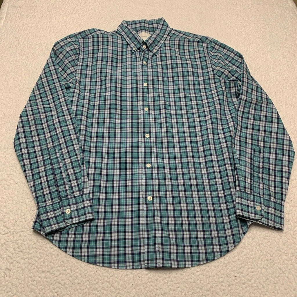 Camisa abotonada azul verdoso de manga larga a cuadros para mujer de American Eagle, talla grande
