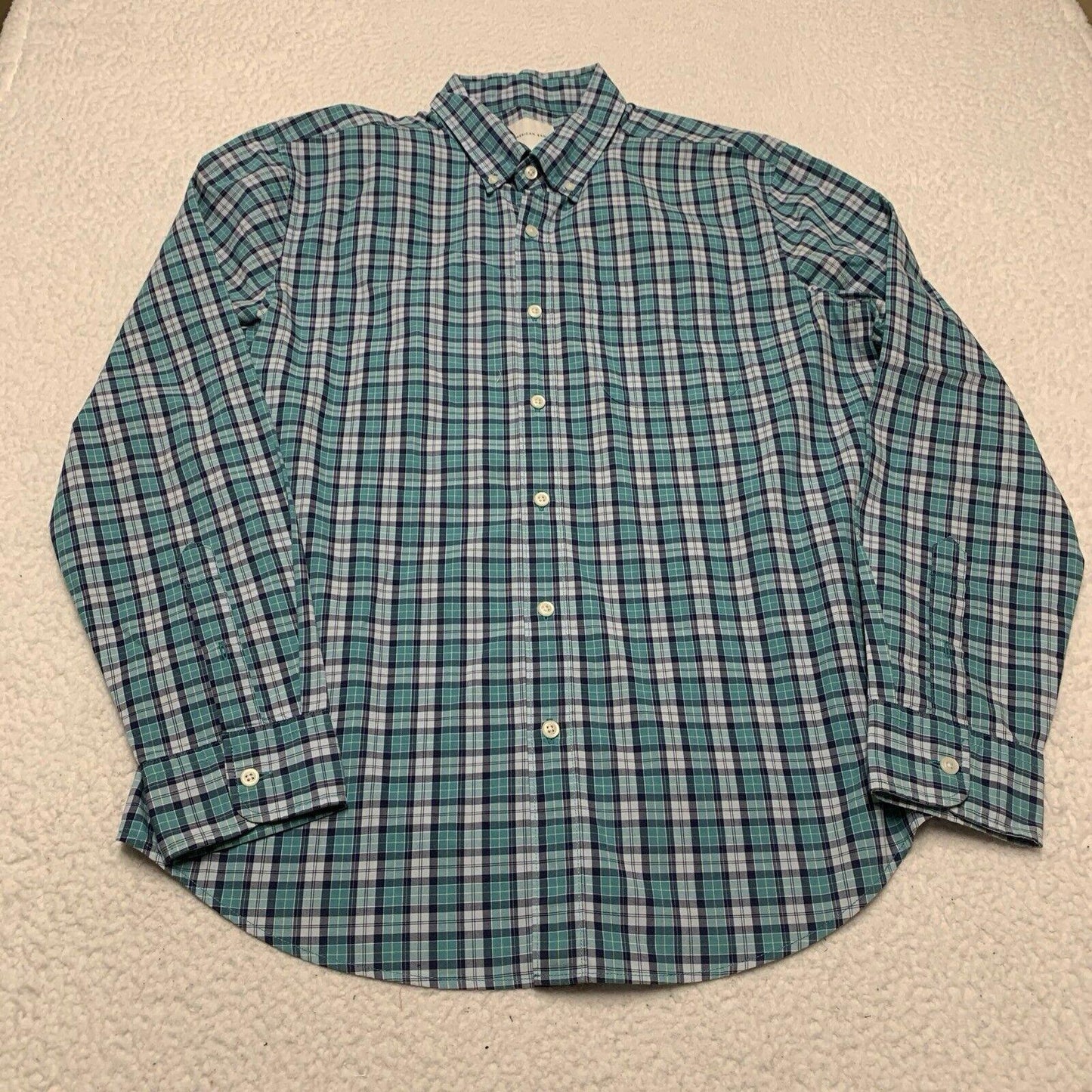 American Eagle Women’s Size Large Teal Blue Button up Shirt Plaid Long Sleeve