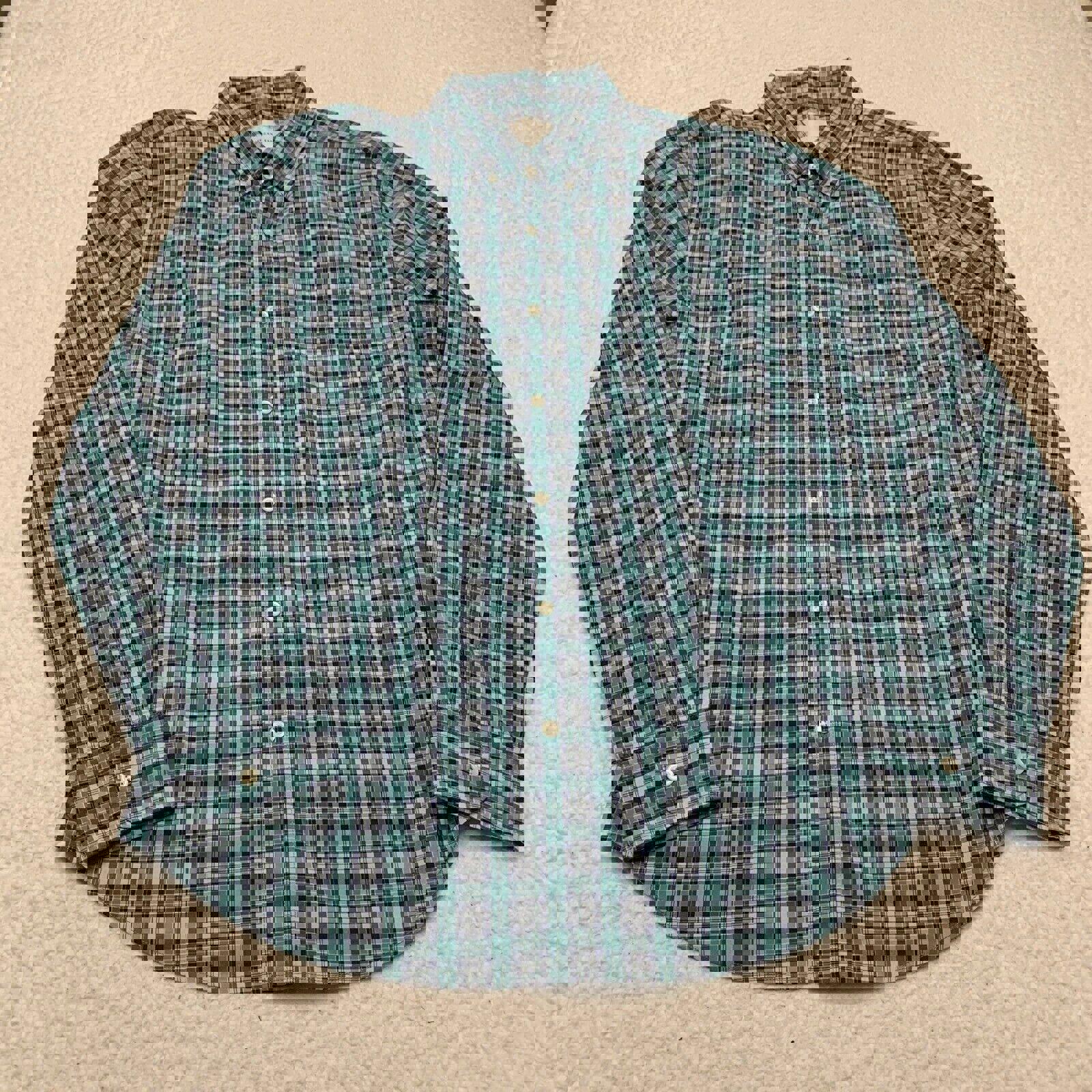 Camisa abotonada azul verdoso de manga larga a cuadros para mujer de American Eagle, talla grande