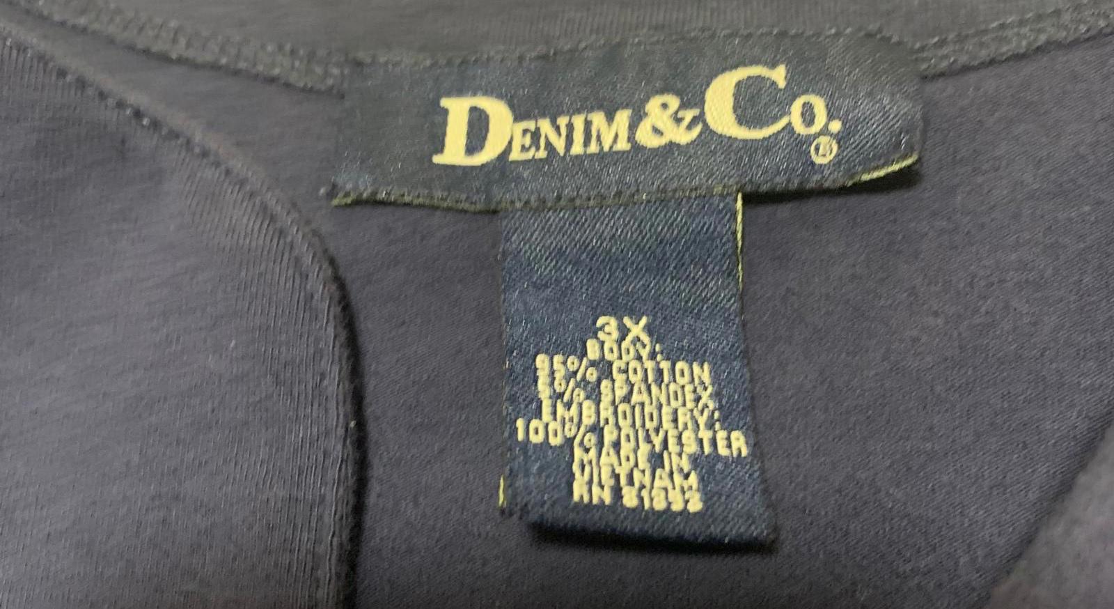 Blusa azul marino para mujer de Denim &amp; Company, talla 3X, con detalles bordados