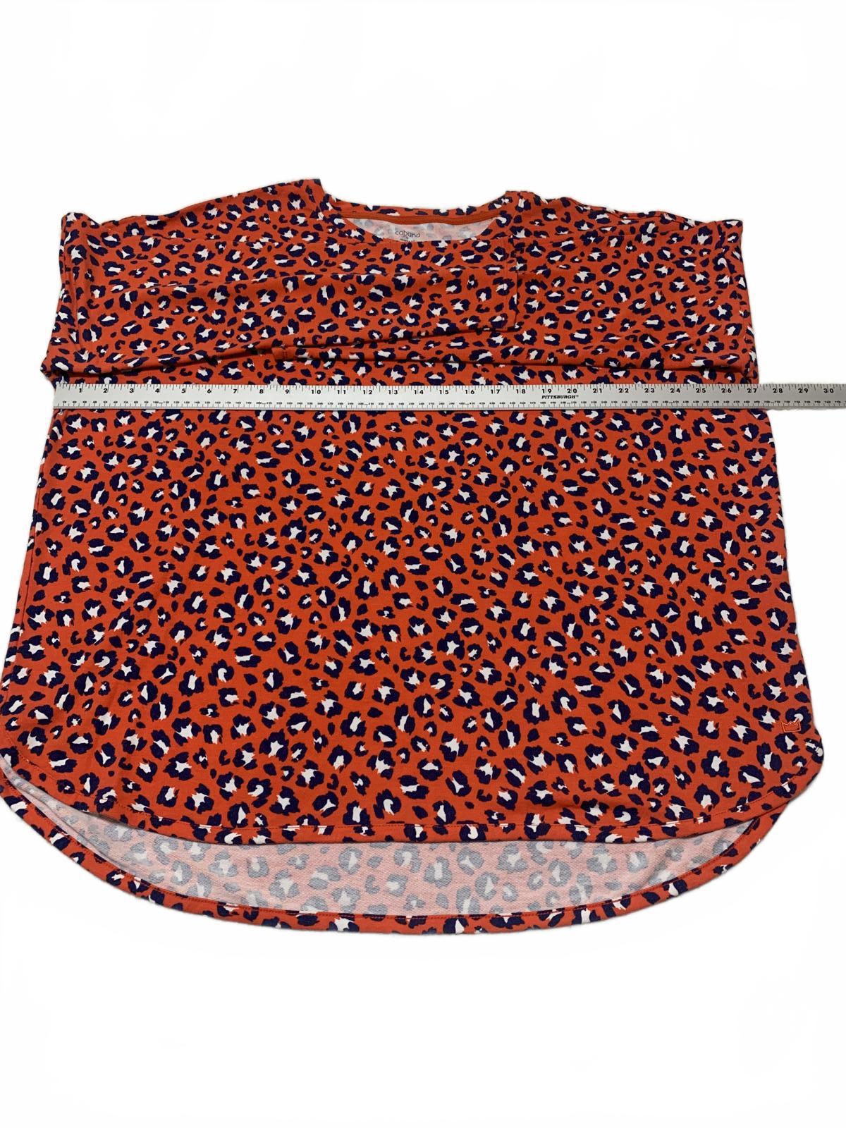 Blusa Cabana de Crown &amp; Ivy con estampado de leopardo en rojo y azul de manga larga para mujer, talla XL