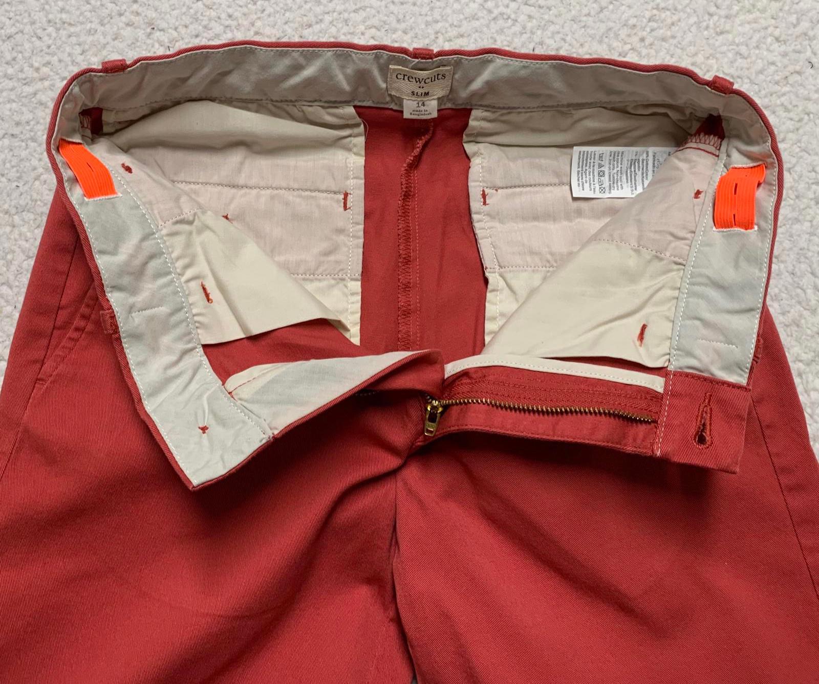 Pantalones Crewcuts Kids, talla 14, color rojo y naranja, corte ajustado, cintura ajustable, 28 x 28 L